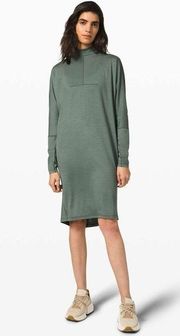 $178 Lululemon Lab Vindur Dress Wool Palm Deco Green Mock Neck Size 10? 12? Boxy