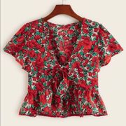 Tie Front Floral Peplum Top