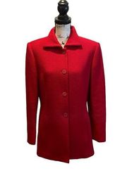 Talbots Wool Tweed Peacoat Ruby Red Size 10 NWOT Elegant Statement Pea Coat