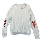 Loved White Sweatshirt Size Medium pullover Bella Canvas red hearts crewneck