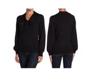 NEW Adrianna Papell PM Tie Neck Knit Sweater Black