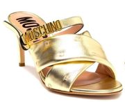 New Moschino Metallic Gold Open Toe Mule Heels Sz 7