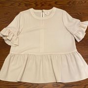 Like New Kate Spade Cream Peplum 3/4 Sleeve Shirt (Size L)