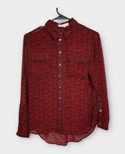 Two By Vince Camuto Womens Printed Pattern Long Sleeve Button-Up Shirt Size XS