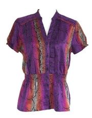 East 5th Pink Purple Orange Snakeskin Print Short Sleeve Blouse Top Medium