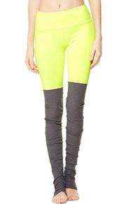 Alo Yoga  Neon Yellow & Gray Goddess Legging