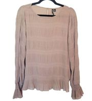 Versona Womens Medium Sheer Tan Gauzy Romantic Long Sleeve Blouse