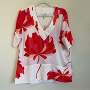 Crosby by Mollie Burch Short Sleeve v neck white red blouse