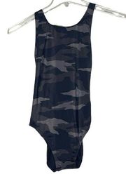 Athleta Swimsuit Womens Size 12 (40) Freestyle Camo One Piece Gray Neon Yellow