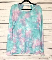 NWT Ideology Cotton Candy Tie-Dyed Cutout-Back Sweater Top Aqua Pink Size Medium