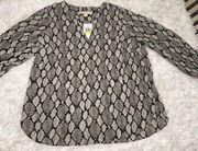 MICHAEL KORS V NECK SNAKE PRINT BLOUSE TIE SLEEVES NWT SIZE M C52