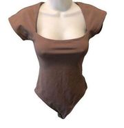 Contour Square Neck Bodysuit Sz. M Short Sleeve Mocha Aritzia Sexy