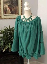 NY Collection Women's Blouse Pullover 3/4 Sleeve Color Green Size XL