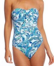 Lauren Ralph Lauren Blue Fiesta Paisley Bandeau One Piece Swimsuit 4 NWT