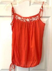 Gauze Orange Embroidered Tank