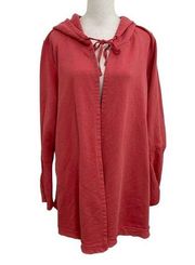 LOGO Lori Goldstein Tie-Front Hoodie Sweatshirt Pockets Coral Pink size Large