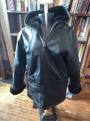 Vintage black leather reversible fur lined L jacket