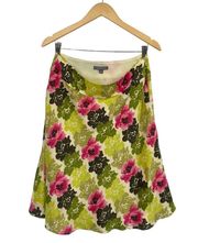 Vintage Y2k Ann Taylor Silk Mini Skirt Watercolor Floral Green Pink Womens 10