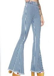 Show me Your Mumu Berkeley Bell Bottom Jeans In Indigo Stripe Size XS