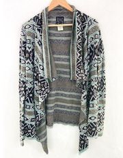 Billabong Teal Knit Waterfall Cardigan Sweater Medium Aztec Southwestern