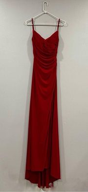 La Femme 28079 Red Ruched Jersey Trumpet Gown 4