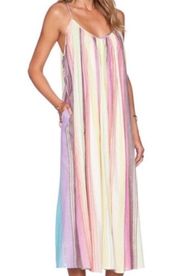 Mara Hoffman Rainbow Stripe Cotton Gauze Swing Midi Tank Dress M