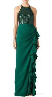 RTR  Badgley Mischka
Sequin Ruffle Gown sz 6 emerald green racerback prom long