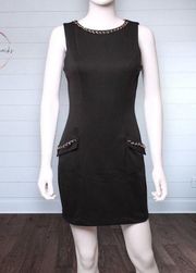 A Byer Black Sleeveless Sheath Pencil Dress with Gold Chains Juniors Size 5