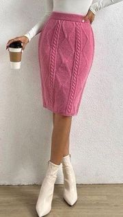 Pink Solid Cable Knit Skirt