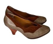 Anthropologie Latigo Hayden Brown Suede & Leather Pumps with Wood Heel Size 7.5