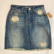 NWT MUDD denim blue jean skirt womens teen size 0 distressed country