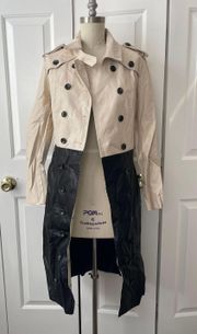 NWT Front Row Black and Cream color block pleather trench coat xs