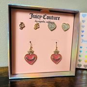 Juicy Couture set of three heart earrings with crown​