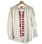 Roberta Roller Rabbit White & Red Tassel Long Sleeve Blouse XS
