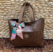 Mario Valentino Brown Signature Print Tote/Shoulder Bag PVC x Leather. VGUC!