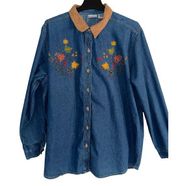 BOBBIE BROOKS Shirt Plus Size 22 Long Sleeve Denim Collar VINTAGE Autumn Leaves