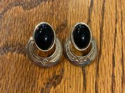 Gold Set Black Stone Statement Earrings