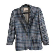 100% Virgin Wool Blue Single Button Jacket Blazer Size Petite Small