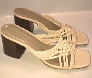 Ann Taylor Women’s Leather Cream Woven Braided Square Toe Chunky Block Heels