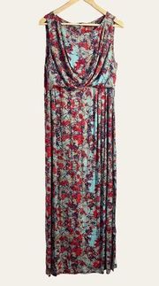 Red Soft Jersey Floral Sleeveless Maxi Dress Size L