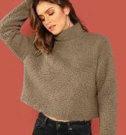 Brown Fuzzy Teddy Turtleneck Chunky Crop Sweater Size Medium