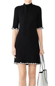 See by Chloé Black Wool Mini Shift Dress Preppy Bow Detail Metallic Trim Small