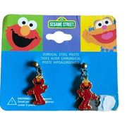 NOS 1998 Elmo Sesame Street Muppets Dangle Earrings Surgical Steel Post Vintage