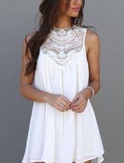 Bohemian Gauze Mini Dress lace neck line!