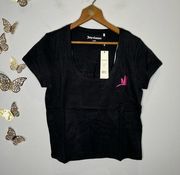 NWT SHORT Sleeve V Neck with Pink Embroidered Details