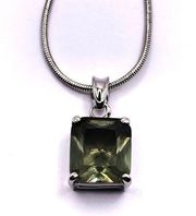 NWT Silver tone olive green cubic zirconia solitaire necklace