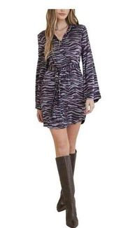 BELLA DAHL Mini Shirt Dress W/ Smocked Back Painted Zebra Print,  Medium