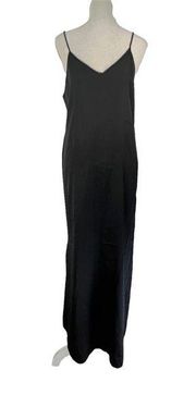 Vintage 80s Diane Von Furstenberg Maxi Satin Slip Dress Black Goth