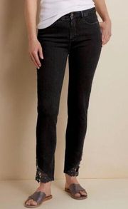 Soft Surroundings Denim Touch of Lace Straight Leg Slim Ankle Jeans Black Size 6