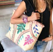 STELLA AND DOT Antibes Embroidered Palm Tote Bag New